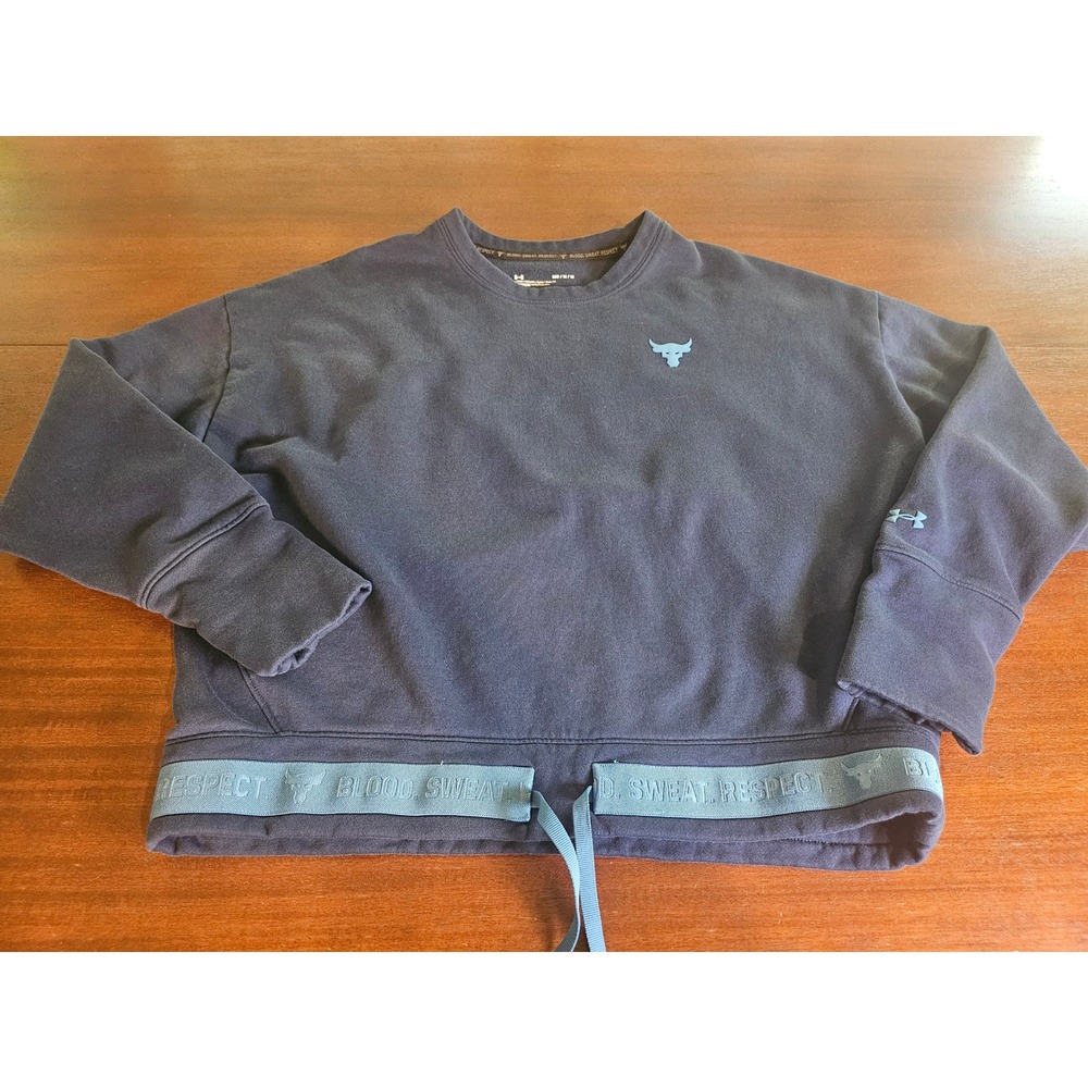 Under Armour Project Rock Sweatshirt Womens Medium Navy Blue Blood Sweat Respect